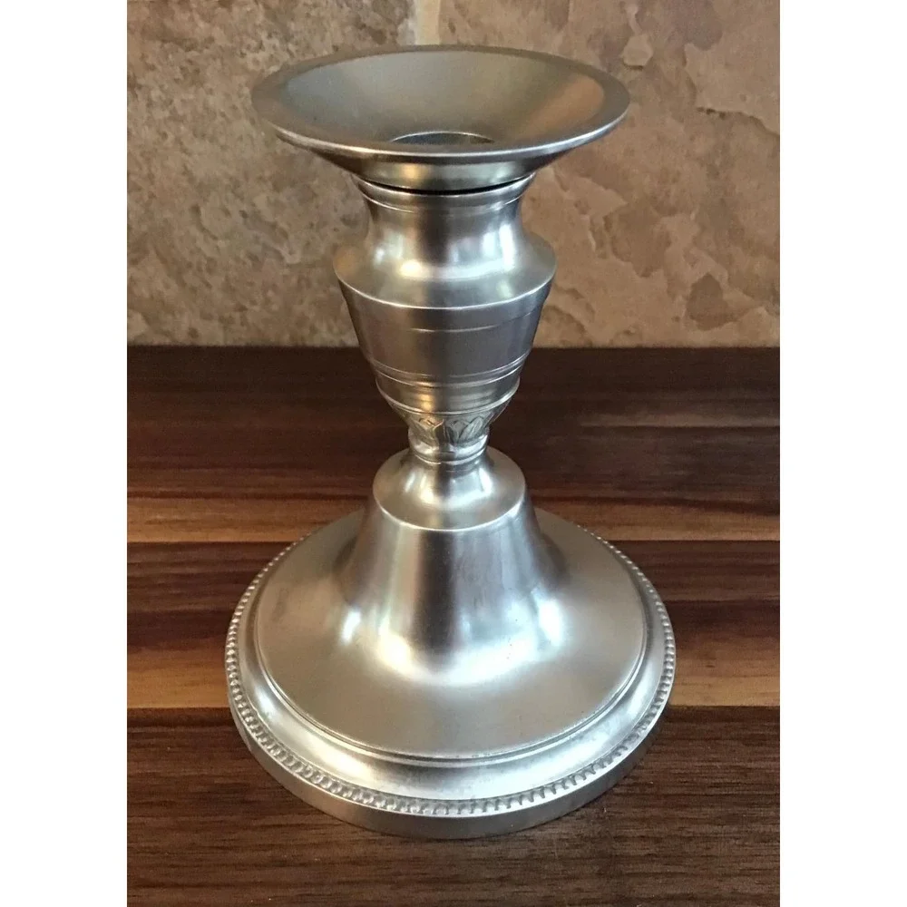 VTG Pewter Candlestick Holders Beaded‎ Base 5.5